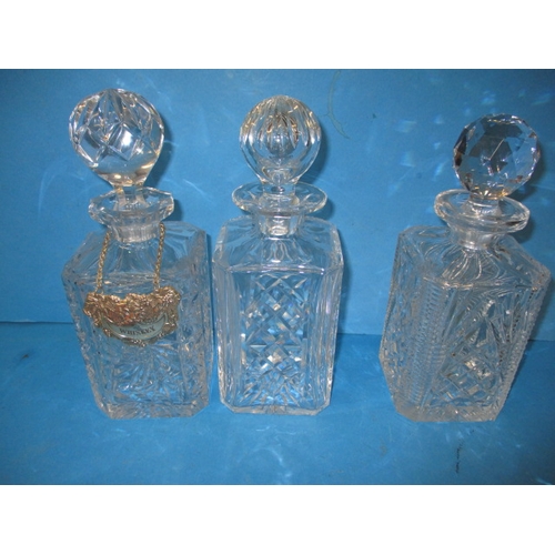 132 - 7 vintage glass drinks decanters, all in good used condition, one with a very small flake to rim all... 