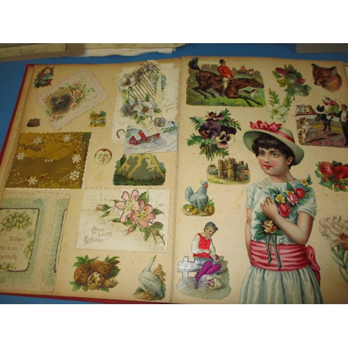 111 - Two late 19th early 20th century scrap books, includes festive cards and scraps, each has approx. 27... 