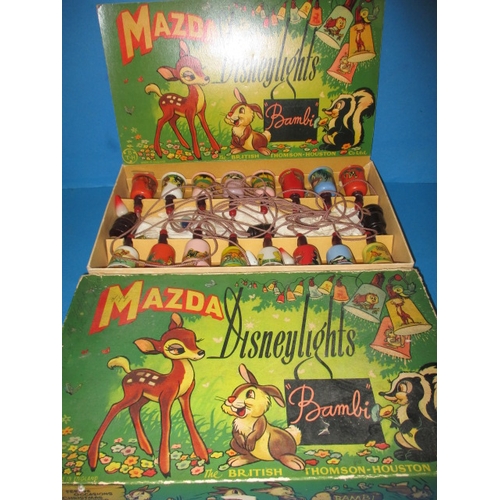 113 - A boxed set of vintage Disney Bambi Christmas tree lights, by Mazda in original display box, some da... 