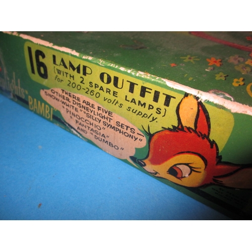 113 - A boxed set of vintage Disney Bambi Christmas tree lights, by Mazda in original display box, some da... 