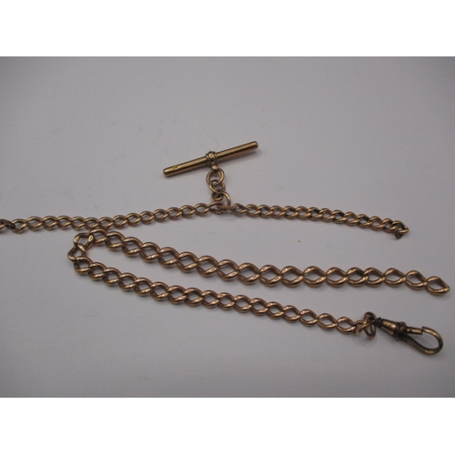 24 - A vintage yellow metal albert chain, T bar marked 9ct, approx. weight 30.8g in used condition