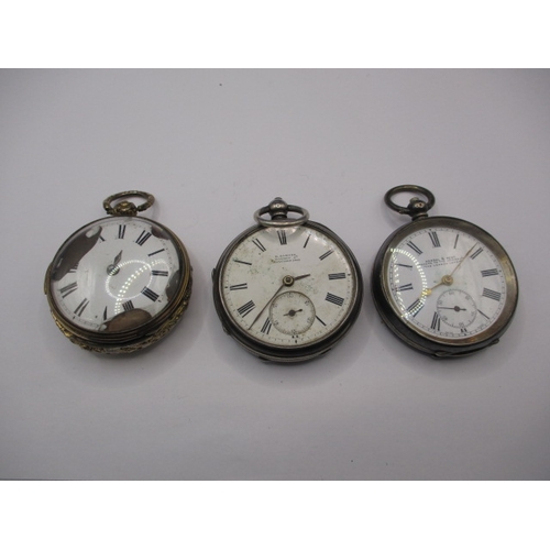 77 - Three vintage pocket watches, one a fusee movement, 2 silver cased, all in need of repair