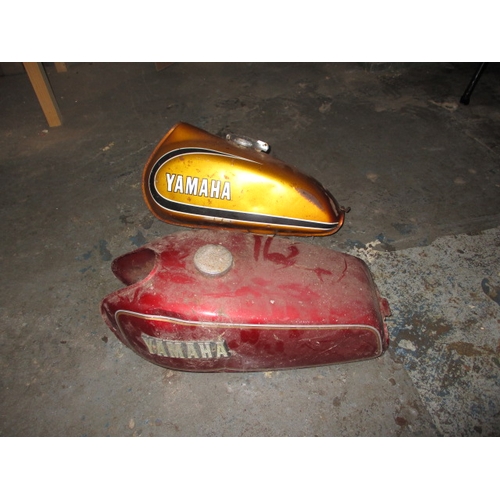 222 - 2 Yamaha motorcycle petrol tanks. Sold as restoration project, age related marks