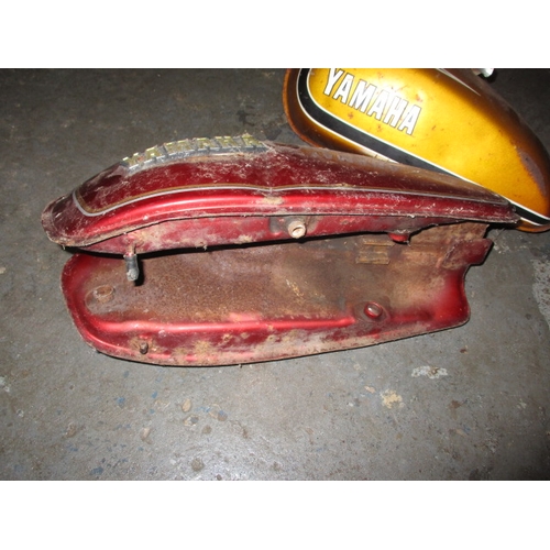 222 - 2 Yamaha motorcycle petrol tanks. Sold as restoration project, age related marks