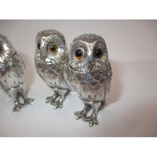 82 - 4 Cast sterling silver owl salt and pepper pots, 2 of each, makers mark for PJM, approx. parcel weig... 