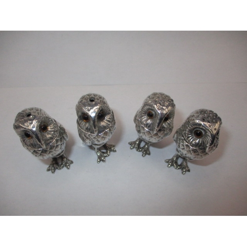 82 - 4 Cast sterling silver owl salt and pepper pots, 2 of each, makers mark for PJM, approx. parcel weig... 