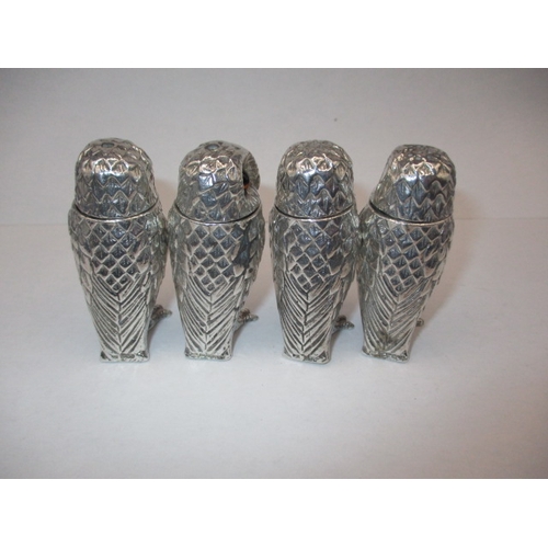 82 - 4 Cast sterling silver owl salt and pepper pots, 2 of each, makers mark for PJM, approx. parcel weig... 