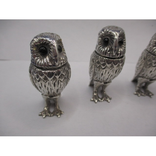 83 - 4 Cast sterling silver owl salt and pepper pots, 2 of each, approx. parcel weight 167g in useable pr... 