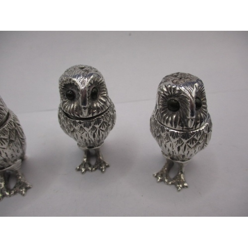 83 - 4 Cast sterling silver owl salt and pepper pots, 2 of each, approx. parcel weight 167g in useable pr... 