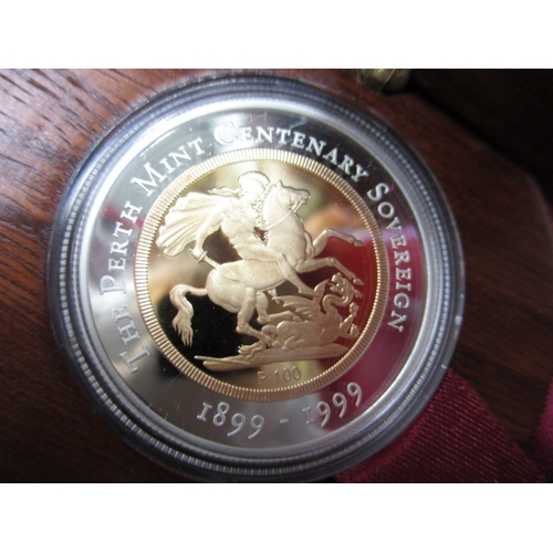 46 - A Perth Mint centenary proof sovereign being a bi-metal example a 22ct gold sovereign with 99.9% sil... 