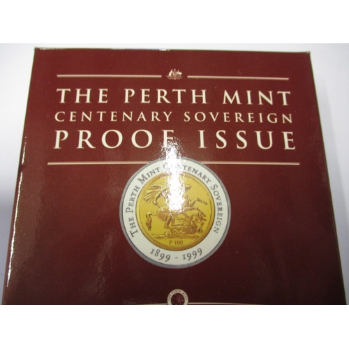 46 - A Perth Mint centenary proof sovereign being a bi-metal example a 22ct gold sovereign with 99.9% sil... 