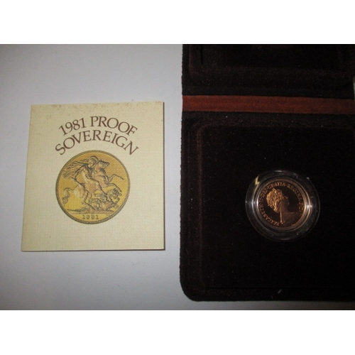 A 1981 Royal Mint proof gold sovereign in original presentation case