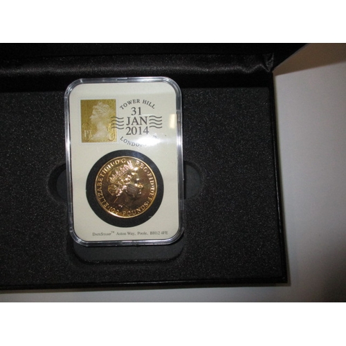 52 - A 2014 proof gold 100 pound coin, being one ounce of 24ct gold (31.21g) with date stamp and in origi... 