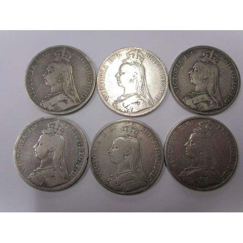 64 - Six Victorian jubilee bust silver crowns, all in circulated condition, various dates and grades