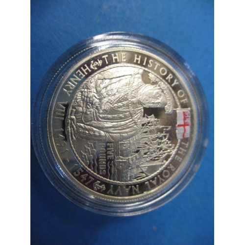 62 - A cased set of 18 proof £5 commemorative coins, “The History of the Royal Navy, all in plastic capsu... 