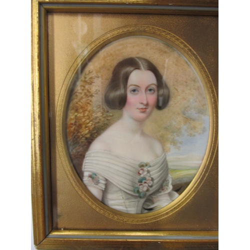 88 - An antique portrait miniature of Miss Paynter by Charles Foot Taylor dated 1849, approx. image size ... 