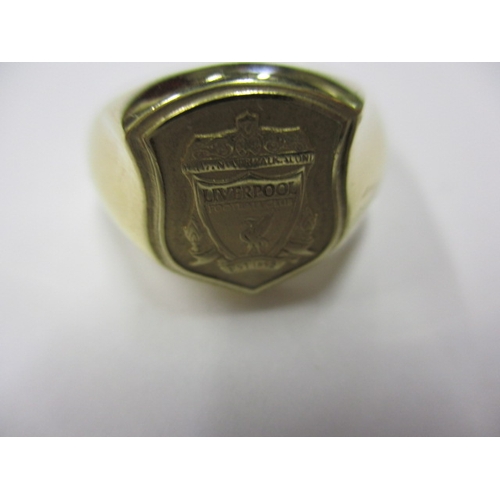 27 - A 9ct gold signet ring with shield motif for Liverpool football club, approx. weight 7.5g in useable... 