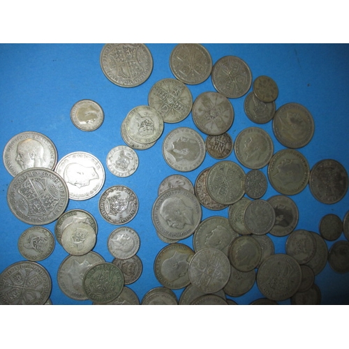 214 - Approx 1.5kg pre-decimal part silver coins, all in circulated condition, various grades and denomina... 