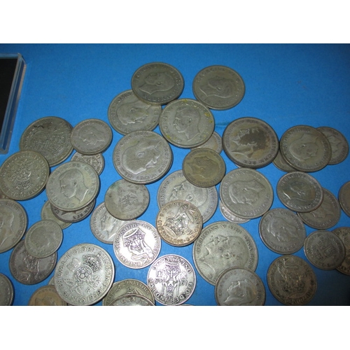 214 - Approx 1.5kg pre-decimal part silver coins, all in circulated condition, various grades and denomina... 