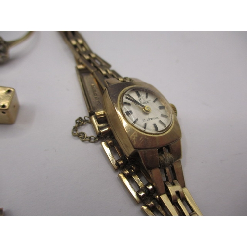 104 - Two gold cased wrist watches and other gold jewellery items, all in used condition, watches not test... 