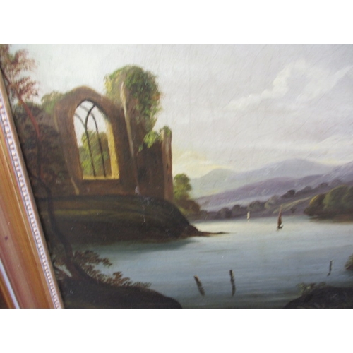 344 - A 19th century continental school oil on canvas, landscape lake scene, approx. image size 61x51cm, u... 