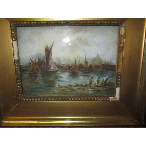 345 - A 19th century continental school watercolour, ships on river scene, approx. image size 17x13cm in g... 