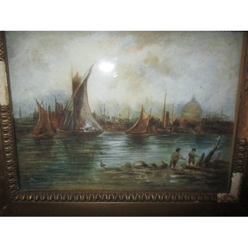 345 - A 19th century continental school watercolour, ships on river scene, approx. image size 17x13cm in g... 