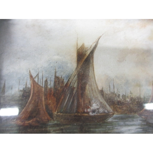 345 - A 19th century continental school watercolour, ships on river scene, approx. image size 17x13cm in g... 