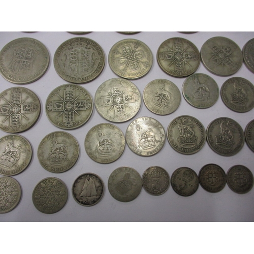 217 - A parcel of pre-decimal silver and part silver coins, approx. parcel weight 498.5g, all in circulate... 