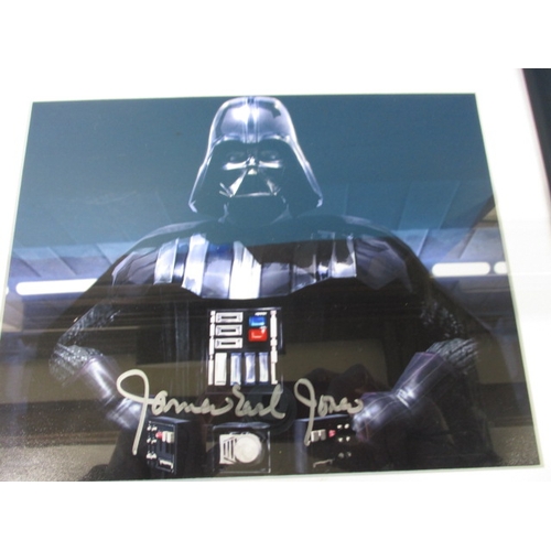 351 - A framed photo of Darth Vader, hand signed by James Earl Jones, with certificate verso, approx. imag... 