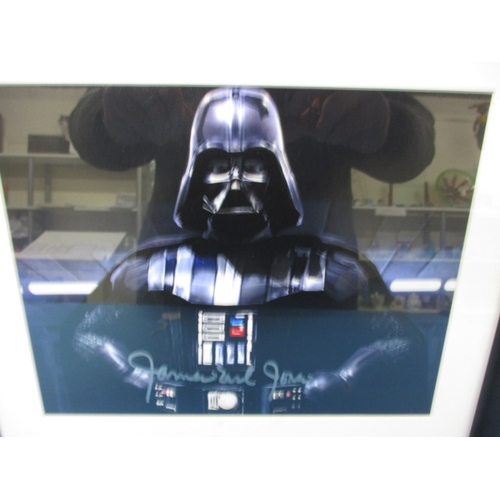 351 - A framed photo of Darth Vader, hand signed by James Earl Jones, with certificate verso, approx. imag... 