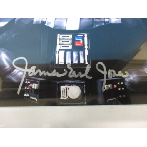 351 - A framed photo of Darth Vader, hand signed by James Earl Jones, with certificate verso, approx. imag... 