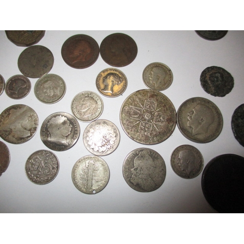 218 - A parcel of antique and later coins, to include silver and part silver examples, all in circulated c... 