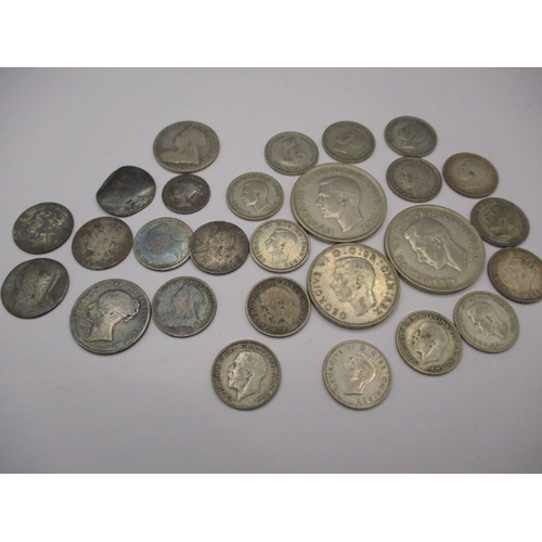 A parcel of silver and part silver coins, all in circulated condition, some very worn, approx. gross parcel weight 106g