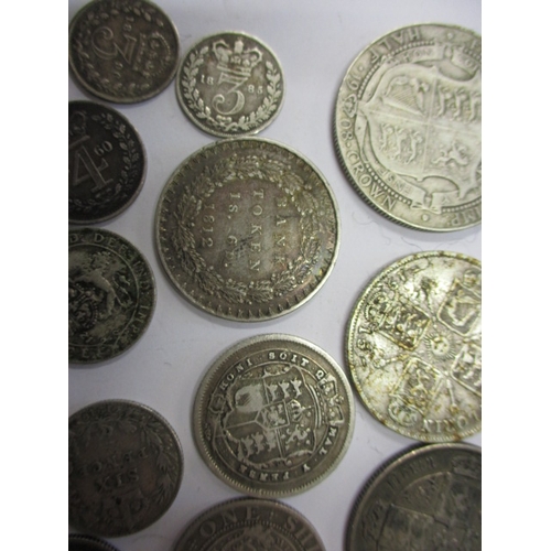 211 - A parcel of Georgian and later silver coins, to include crowns, all in circulated condition with som... 