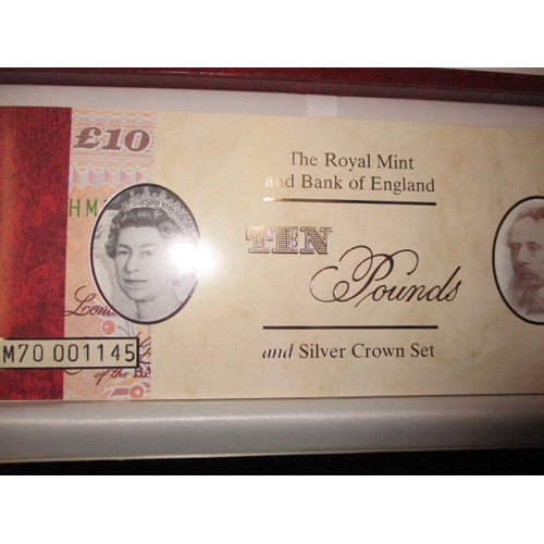 188 - A Royal Mint Bank of England £10 note and silver crown set, in original presentation case