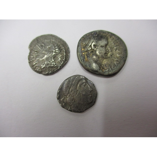 202 - A Celtic Catuvellauni, Cunobelin Silver Unit, Spiky Head (8-41AD), a Tiberius denarius and a late Ro... 