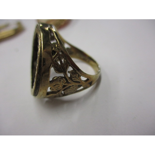 80 - A parcel of 9ct gold jewellery to include a coin ring body and earrings, all in useable pre-owned co... 