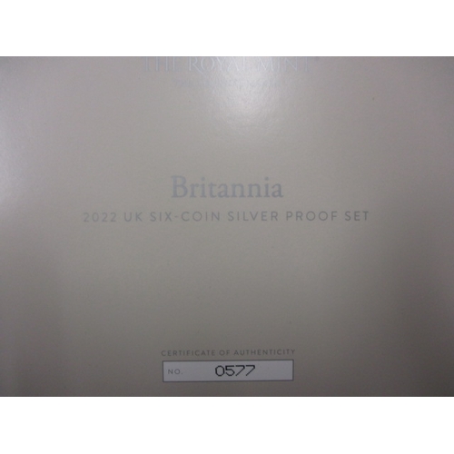 192 - A Royal Mint 2022 Britannia .999 silver 6 coin proof set and  2 other coins, all in original packagi... 