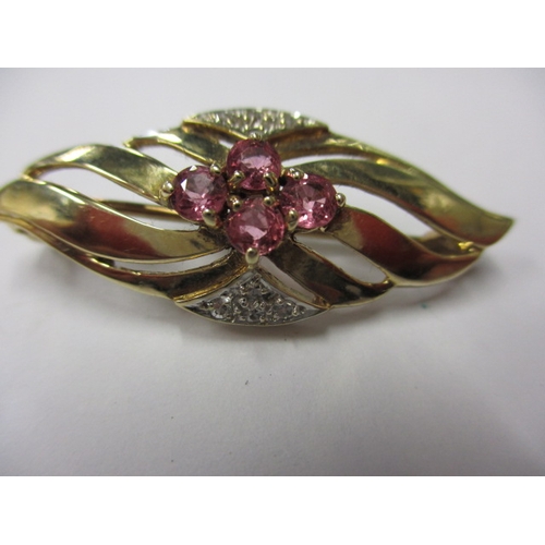 95 - A 9ct gold, diamond and ruby brooch, in useable pre-owned condition, approx. weight 3.5g