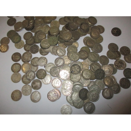 213 - A parcel of silver and part silver 3d coins, all circulated with some very fine grades, approx. gros... 