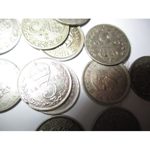 213 - A parcel of silver and part silver 3d coins, all circulated with some very fine grades, approx. gros... 