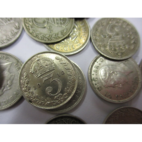 213 - A parcel of silver and part silver 3d coins, all circulated with some very fine grades, approx. gros... 