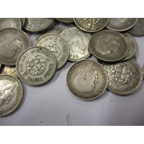 213 - A parcel of silver and part silver 3d coins, all circulated with some very fine grades, approx. gros... 