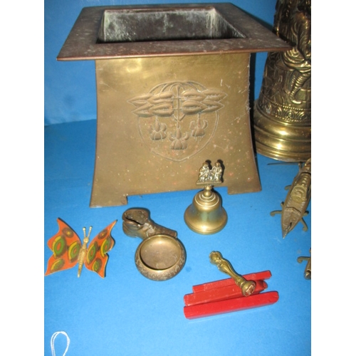 63 - A quantity of brass and metal items, to include an art nouveau planter, all in used condition