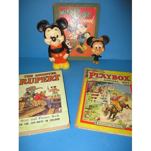 95 - A 1948 Mickey Mouse annual and two later figures and 2 other children’s annuals, all in used conditi... 