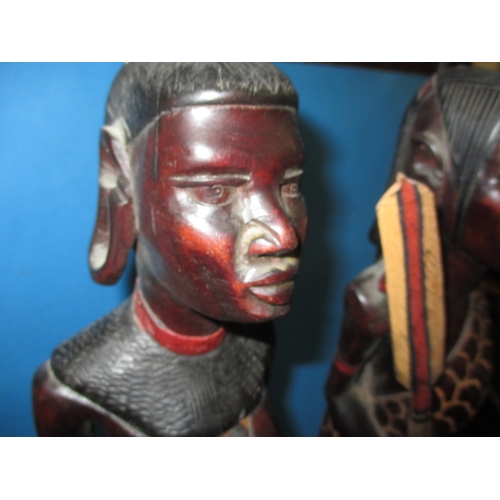 98 - Two vintage carved wood African tribal figures, well carved and retain crisp colour, approx. height ... 