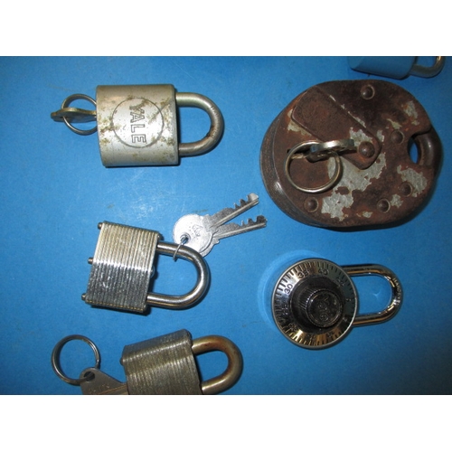 106 - A collection of padlocks, to include examples by Yale and Chubb, all with keys except the combinatio... 