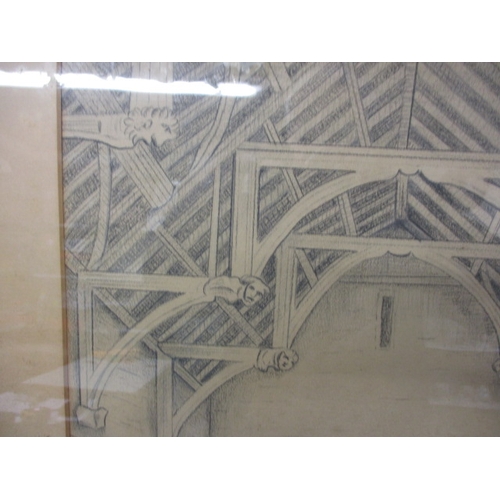 107 - A Edwardian framed architectural drawing of Nuns Hall, Harrold, dated verso 1902, in period oak fram... 