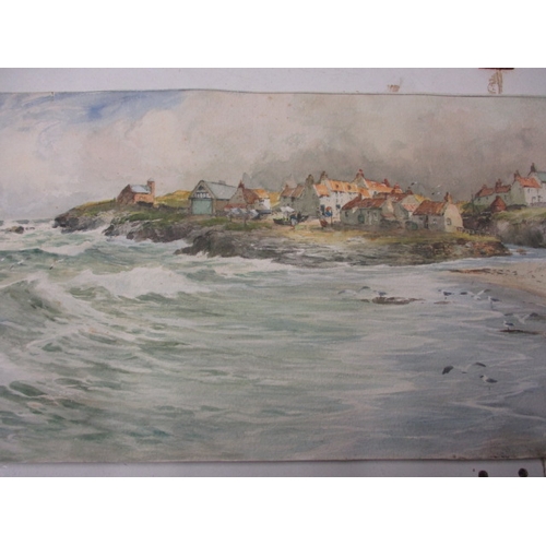 A late Victorian harbour costal scene watercolour, un-framed, signed lower right, dated verso, approx. size 61x29cm